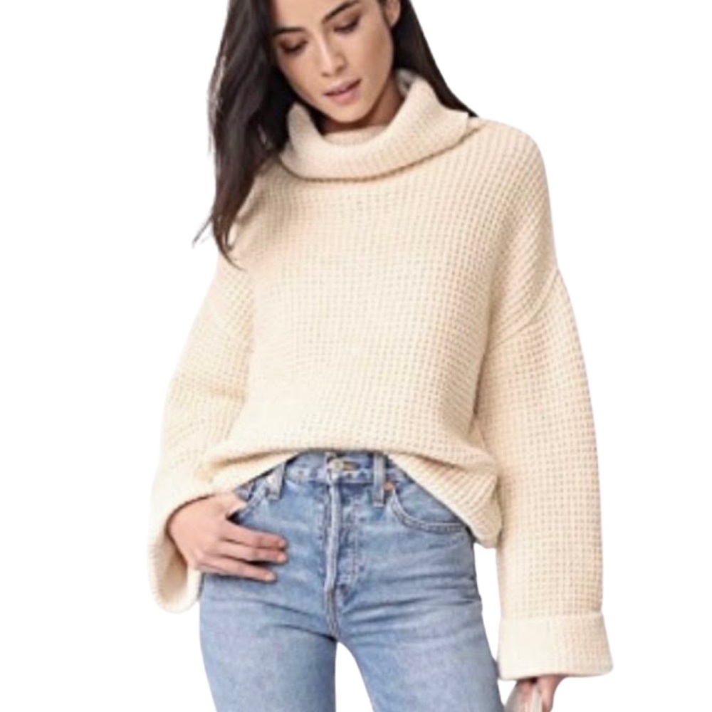 Free People Park City Pullover Sweater Womens Size Medium Ivory Cream Oversized